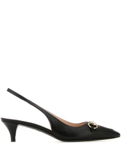 Gucci Horsebit Gg 45 Leather Slingback Pumps In Black