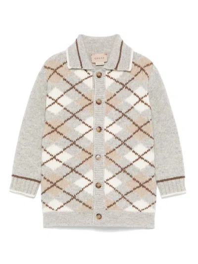 Gucci Babies' Argyle-knit Wool Cardigan In Grey