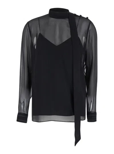 Gucci Tie-detailed Silk-georgette Blouse In Black