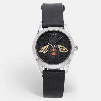 Pre-owned Gucci Black Stainless Steel G-timeless 17237419 Leather Strap Women's Wristwatch 38 Mm