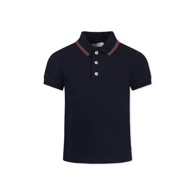 Gucci Kids' Blue Polo Shirt For Boy With Web Detail