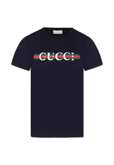 Gucci Blue T-shirt For Kids With Logo