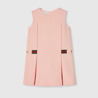 Gucci Kids' Cotton Dress With Web In Smooth Pink/mix