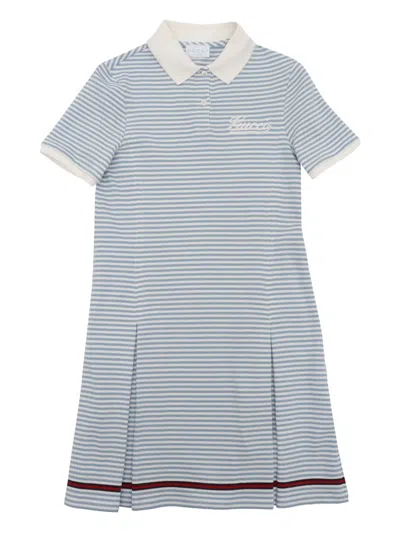 Gucci Kids' Cotton Polo Dress In Blue