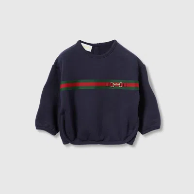 Gucci Babies' Cotton Sweatshirt With Web In Blue