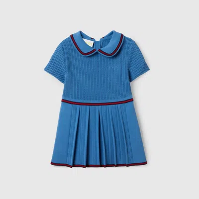 Gucci Babies' Embroidered Cotton Dress In Blue