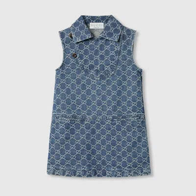 Gucci Kids' Gg Denim Jacquard Dress In Blue