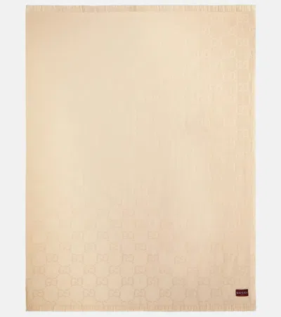 Gucci Gg Jacquard Wool And Silk Blanket In White