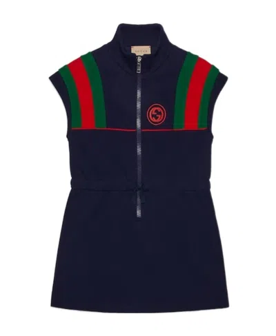 Gucci Interlocking G-embroidered Cotton Dress In Black