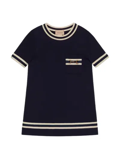 Gucci Stripe-detail Cotton Dress In Dark Night Sky