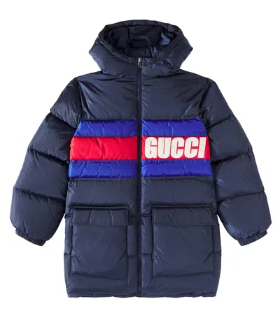 Gucci Kids' Hooded Padded Jacket In Marine/mix