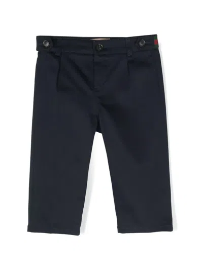 Gucci Babies' Web-stripe Cotton-blend Trousers In Blue