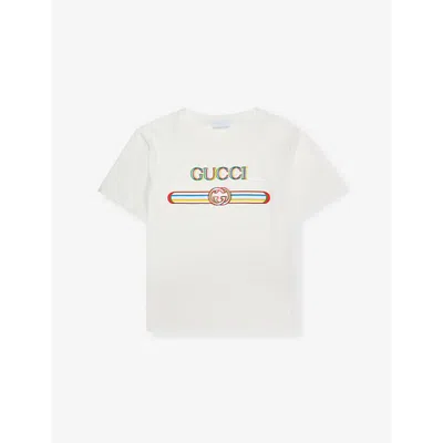 Gucci Kids' Round-neck Brand-print Cotton-jersey T-shirt 4-12 Y In White
