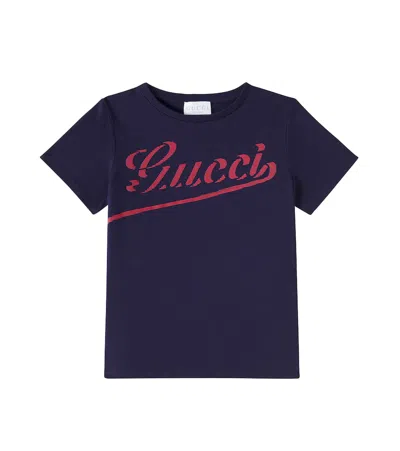 Gucci Kids' Printed Cotton Jersey T-shirt In Dark Night Sky/mc