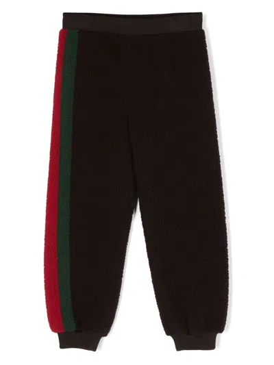 Gucci Kids' Web Faux-shearling Track Pants In Marrone