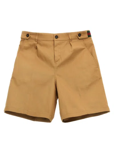Gucci Web-detail Cotton Shorts In Beige