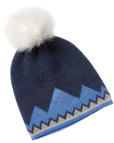 Hannah Rose Mountain Intarsia Pom Pom Cashmere Hat In Blue