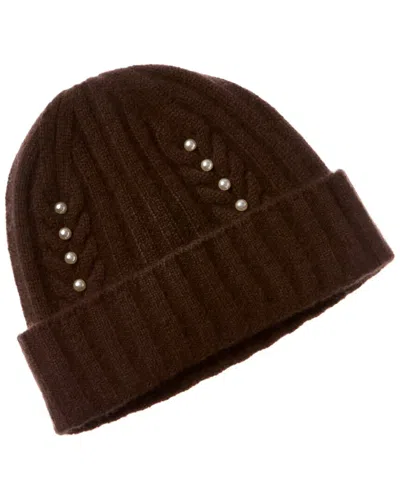 Hannah Rose Rib & Cable Pearls Cashmere Hat In Brown