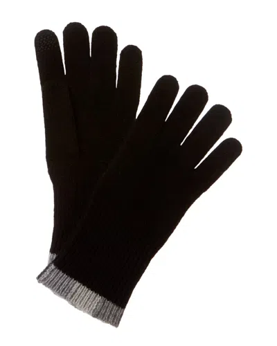 Hannah Rose Stripe Tipping Edge Ribbed Cashmere Gloves In Black
