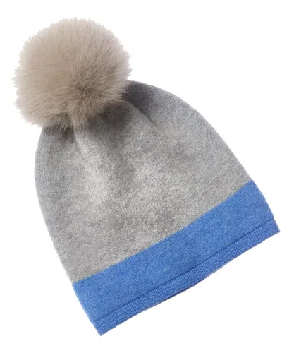 Hannah Rose Two-tone Stripe Pom Pom Cashmere Hat In Grey