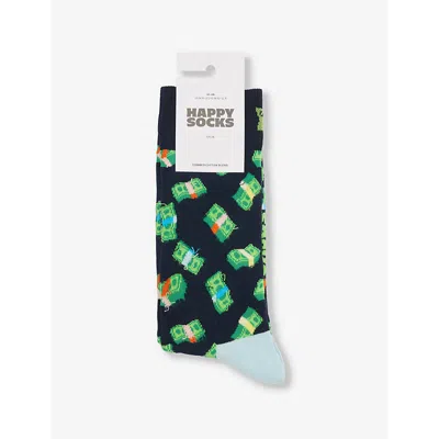 Happy Socks Mens  Money Stretch-cotton Blend Socks In Navy