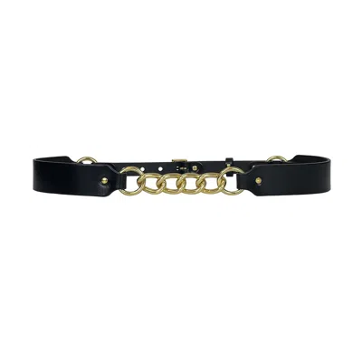 Haute Cuir Women's Black Chained Slim Leather Belt