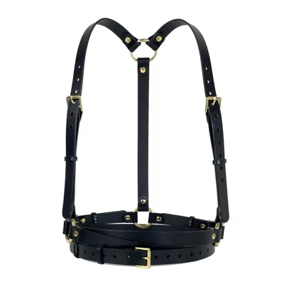 Haute Cuir Women's Black Double Belt Leather Harness