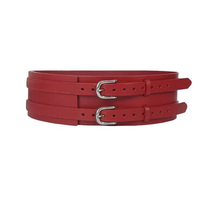 Haute Cuir Women's Red Patrician Wide Leather Belt