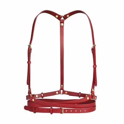 Haute Cuir Women's Red Slim Double Belt Leather Harness