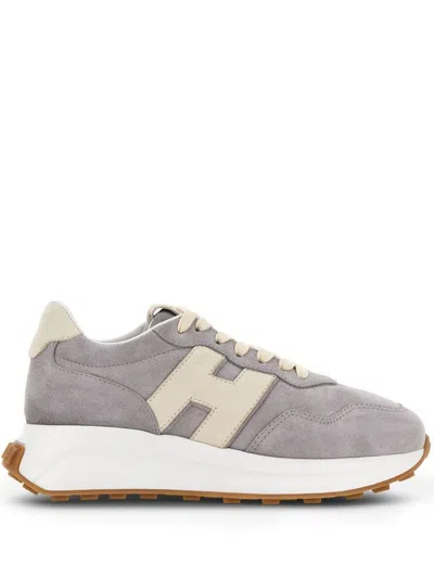 Hogan H641 Panelled Lace-up Sneakers In Grey