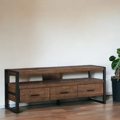 Homezia 16" Brown And Black Cabinet Enclosed Storage Tv Stand