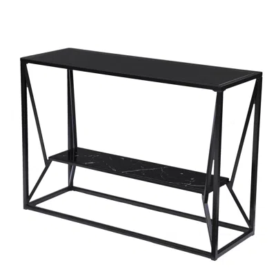 Homezia 42" Black Glass Frame Console Table With Storage