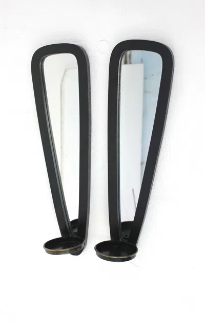 Homezia 5 X 5.75 X 20.5 Black Wooden - Candle Holder Sconce Set