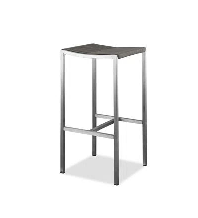 Homezia Set Of Four 28" Brown And Silver Stainless Steel Backless Bar Height Bar Chairs