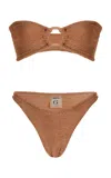 Hunza G Gloria Bikini With Fabric Covered Hoops In Metallic Cocoa
