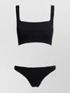 Hunza G High-cut Leg Square Neckline Textured Fabric Two-piece Set In Black