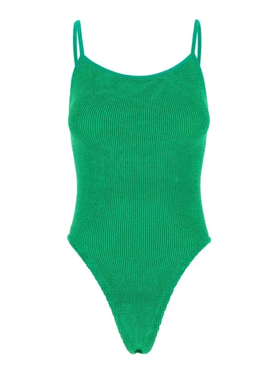 HUNZA G PAMELA GREEN BACKLESS ONE-PIECE SWIMSUIT IN STRETCH POLYAMIDE WOMAN