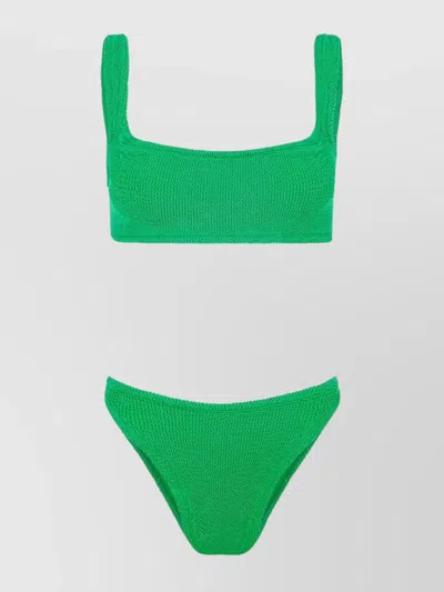 Hunza G Xandra Bikini Set Square Neckline High-cut Leg In Green