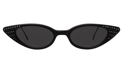 Illesteva Marianne Sunglasses In Matte Black W/ Black Swarovski Crystals / Grey Flat