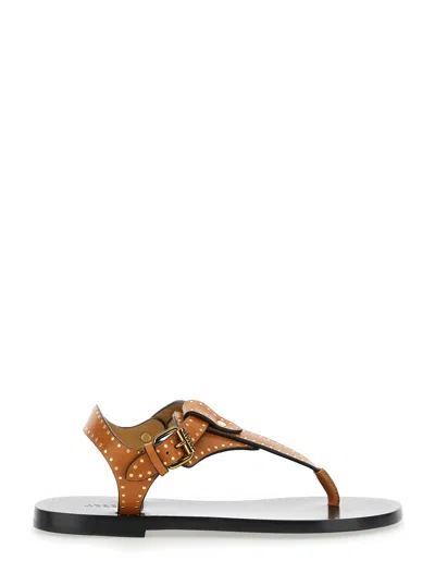 Isabel Marant 'jooni' Brown Sandals With Buckle Closure And Metal Studs In Leather Woman