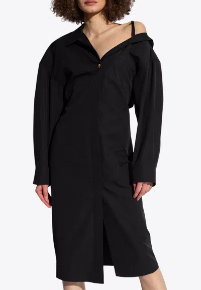 Jacquemus Asymmetric Shirt Dress In Black