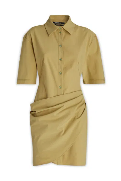 Jacquemus Khaki Le Raphia 'la Robe Camisa' Minidress In 530