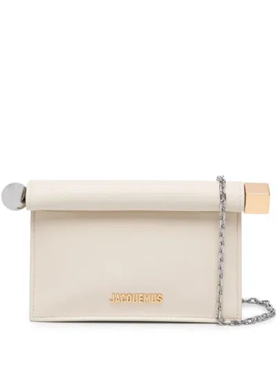 Jacquemus Lambskin Clutch Bag Chain Strap In Neutrals