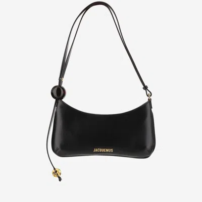 Jacquemus Le Bisou Perle Embellished Leather Shoulder Bag In Black
