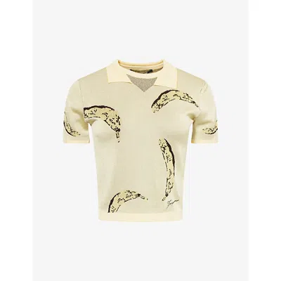 Jacquemus Womens Banana Jacquard Yellow The Marino Banana-print Woven-knitted Polo Top