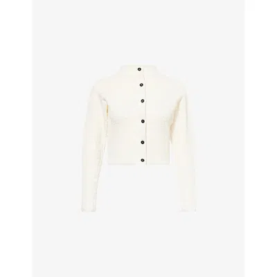 Jacquemus Womens Off-white The Scala Croc-embossed Woven-stretch Cardigan In Beige