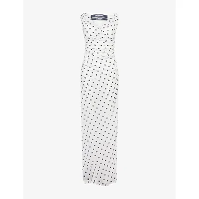 Jacquemus Womens The Rita Polka-dot Woven Maxi Dress Logo Off-white