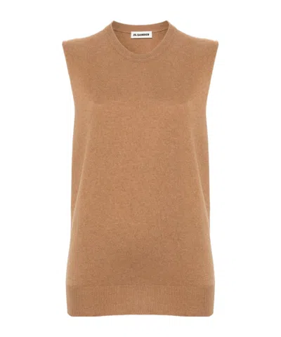 Jil Sander Crew-neck Cashmere Vest In Nude