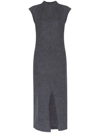 Jil Sander Boiled Wool Brushed Knit Long Dress In Grey