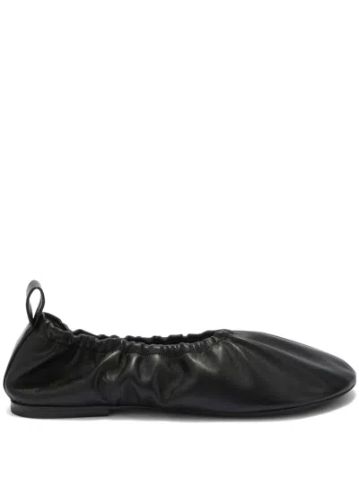 Jil Sander Gathered-detail Leather Ballerina Shoes In Exaggerated Round Toe